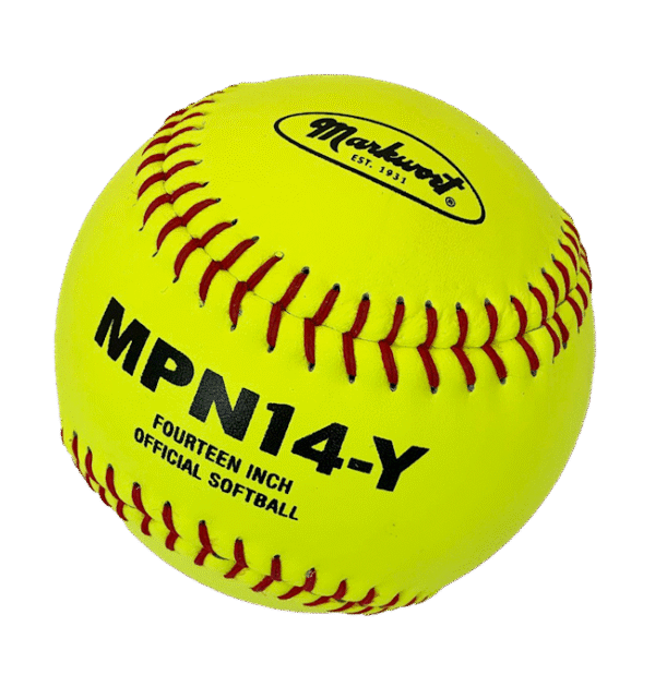 Markwort Softball Leather 14 Poly Core Yellow/Red Stitch